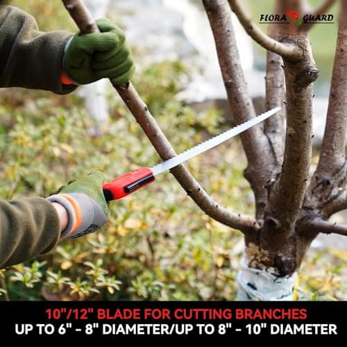 FLORA GUARD 10-Inch Folding Hand Saw, Heavy Duty Pruning Saw with Multi-Level Razer Teeth for Wood Cutting, Tree Trimming, Professional Camping Gardening Tools (Red-10")