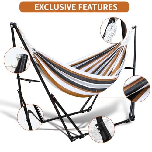 Hammock with Foldable Steel Stand,Frabic Tension Adjustable,Carrying Bag Included, 616 lbs Weight Capacity, Portable Suitable for Outside Garden Yard Outdoor Inhouse Multicolour