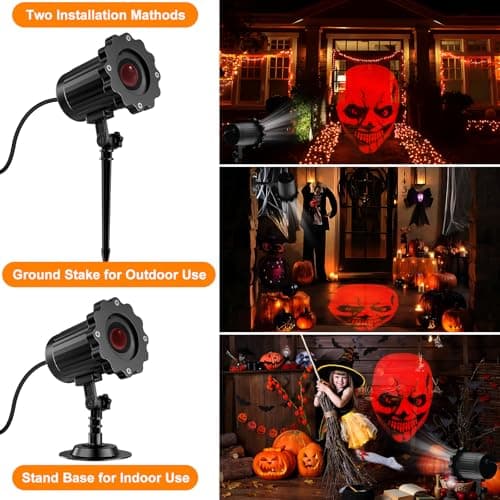 Outdoor Indoor Halloween Projector - 3D Dynamic Red Skull Decor Lights, Waterproof for Windows, Walls & Roofs