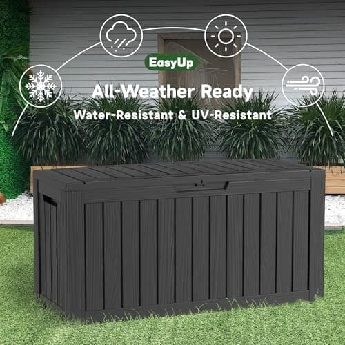 75 Gallon Outdoor Storage Box, Resin Waterproof UV-Resistant Deck Box, Reinforced Stability for Patio, Garden, and Poolside, Striped Black