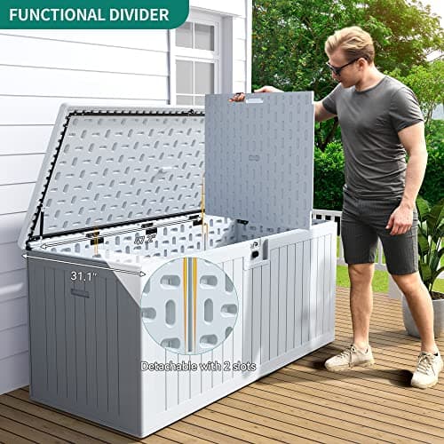 YITAHOME XXL 230 Gallon Large Deck Box,Outdoor Storage for Patio Furniture Cushions,Garden Tools with Flexible Divider,Waterproof,Lockable (White)