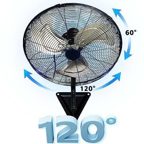 20” Wall Mount Fan 7000 CFM High Velocity Wall Industrial Fan 120° Oscillating Fans 3-Speed for Household, Commercial Use - ETL Listed, Black