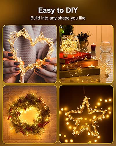 Fairy Lights Battery Operated, Fairy String Lights Waterproof Silver Wire 5 Feet 60 Led Firecracker Starry Light for DIY Wreath Home Wedding Party Bedroom Mason Jar Holiday Christmas, Warm White