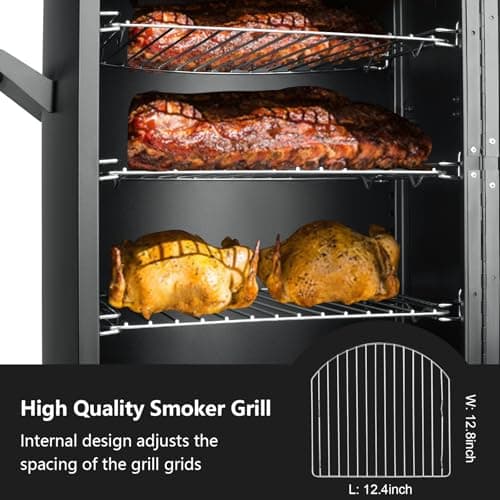 Vertical Propane Smoker with Cover, Gas Smoker Grill Outdoor Heavy Duty Three Removable Smoking Shelves with Temperature Control, Multi