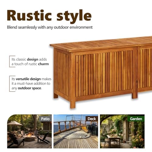 vidaXL Outdoor Storage Box, [Load Capacity Gallon] Deck Box with Gas-Lift Lid, Storage Chest with Water-Resistant Zippered Bag Inside, 68.9''x19.7''x22.8'', Solid Acacia Wood