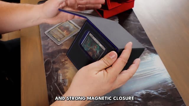 MTG Commander Card Box with Display – Fits 250+ Unsleeved Cards, TCG Storage Case with Dice Tray – Magic the Gathering Card Deck Organizer