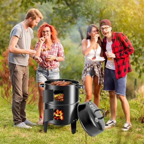 17-Inch Vertical 17-Inch 3-in-1 Charcoal BBQ Smoker, Heavy-Duty Portable Outdoor Grill with Built-in Thermometer, Dual Air Vents, and Multi-Level Cooking for Camping & Backyard Parties