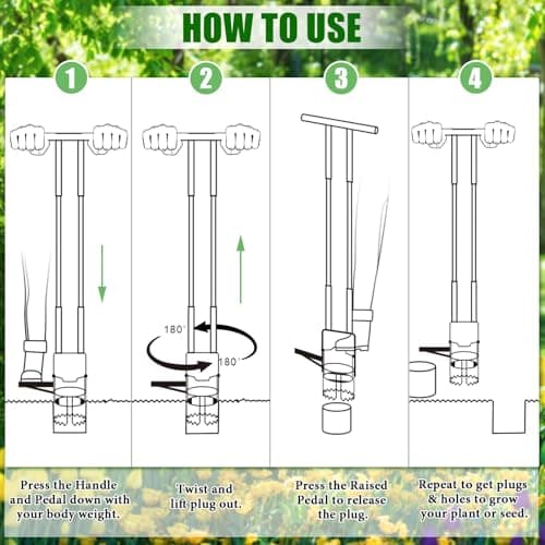 Bulb Planter Tool Long Handle,Upgraded Serrated Base Gardening Bulb Transplanter with Soft Grip,Heavy Duty Double Long Handled Bulb Planter Sod Plugger for Digging Holes to Plant Tulips,Iris,Daffodils