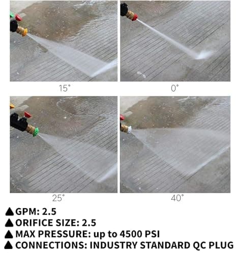 Pressure Washer Tips Power Washer Soap Nozzle Tips Multiple Degrees 1/4 Quick Connect Design Up to 4,500 PSI 2.5 GPM(5-Pack)