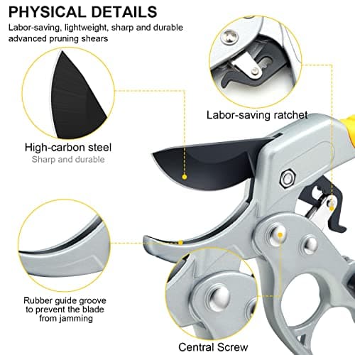 Germany Pruning Shears, Arthritis Weak Hand Snips, Work 3 Times Easier, 1-Inch Cut Capacity Garden Clippers, Ergonomic handle, Rust resistant, high strength steel, Sharp
