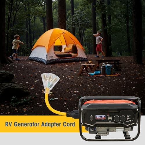 GOMEN 12 Inch 30 Amp to 110 Volt Adapter, 4 Prong 10 Gauge STW Generator RV Adapter Cord with Twist Lock, 125V 3750W, NEMA L14-30P Male to 3X 5-15R Female with Lighted End, 1 FT