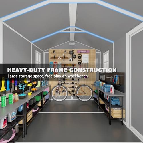 10x8 FT Outdoor Storage Shed with Floor, Weather-Resistant Resin Shed with Double Windows, Lockable Door and Vents, Plastic Outside Tool Storage Sheds for Garden, Backyard, Lawn