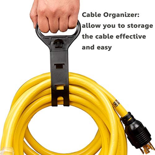 25FT Heavy Duty 3 Prong Generator Locking Power Cord NEMA L5-30P/L5-30R,10 Gauge SJTW Cable, 125V 30Amp Yellow Generator Lock Extension Cord with UL Listed