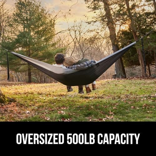 GORILLA GRIP Durable Portable Camping Hammock, Holds 400lbs with Heavy Duty Tree Straps, Comfortable Travel Swing, Camp Hammocks, Easy to Use and Install, Outdoor Essentials, Black, 10x6.5 FT