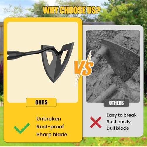 Hoe Garden Tools, 41.3 to 55.5 Inch Weeder Tool for Yard Long Handle, Garden Weeding Tool with Sharp Hoe and Comfort Grip for Loosening Soil, Weeding, Digging Trenches Gardening Tools