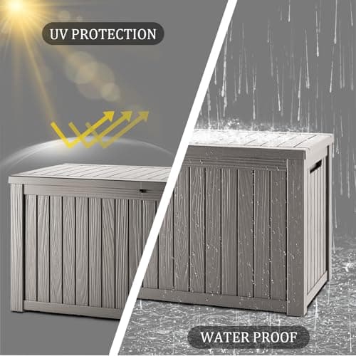 120 Gallon Waterproof Deck Box, Lockable Resin Storage Box for Patio Furniture Cushions Garden Tools and Outdoor Delivery Storage, Coffee