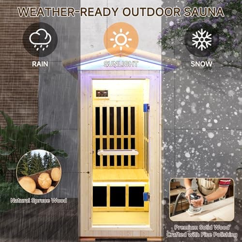 Outdoor Sauna 1 Person for Home Backyard Sauna Outdoor Infrared Sauna 1 Person Dry Sauna for Home Far Infrared Sauna Outdoor Spruce Wood Sauna 1300W Low EMF Single Person Infrared Sauna Room in Home
