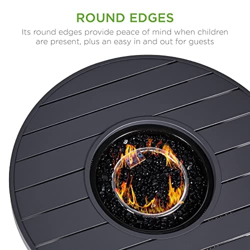 Best Choice Products 32in Round Gas Fire Pit Table, 50,000 BTU Outdoor Wicker Patio Propane Firepit w/Faux Wood Table Top, Glass Beads, Cover, Hideaway Tank Holder, Lid - Gray