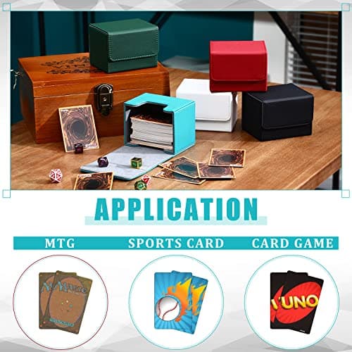 Weewooday 5 Pcs Leather Deck Card Boxes Large Size Deck Game Holder Storage Box Fit 100 Plus Sleeved Cards Compatible with MTG TCG, 5 Colors