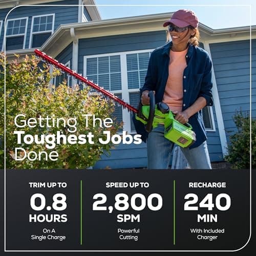 Greenworks 40V 24" Cordless Hedge Trimmer (1" Cutting Capacity), 2.0Ah USB Battery and Charger Included
