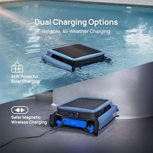 Beatbot iSkim Ultra Solar Powered Robotic Pool Skimmer, Pool Surface Cleaner Robot, Dual Charging Options, Water Clarification, Edge & Corner Cleaning, S-Path Optimization, App Control, Ocean Blue