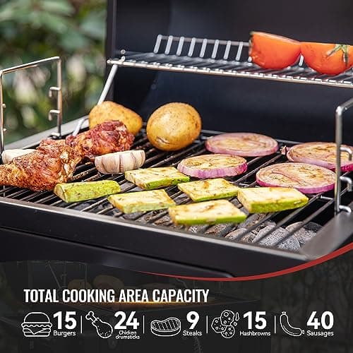 Royal Gourmet CD1519 Portable Charcoal Grill with Warming Rack, Tabletop Charcoal Grill with 303 Sq. In Cooking Area for Outdoor Camping and Picnic Grilling, Black