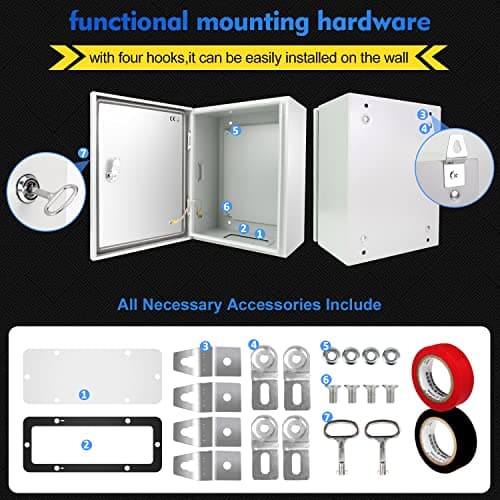 Outdoor Electrical Box, Steel Junction Box 16 x 12 x 8'', NEMA 4X Electrical Enclosure Box IP66 Waterproof & Dustproof, Universal Electrical Project Box with Lock & Mounting Plate