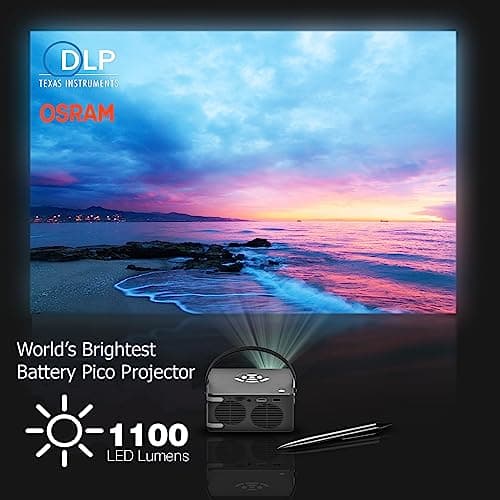 [6 Hr Battery] Worlds Brightest AAXA P6 Ultimate 1100 LED Lumens Smart Projector, USBC Video, 20000mah, WiFi 6 BT 5.4, Direct iPhone Mirroring, Portable Mini Projector, 1080p, HDMI/USB/TF Inputs