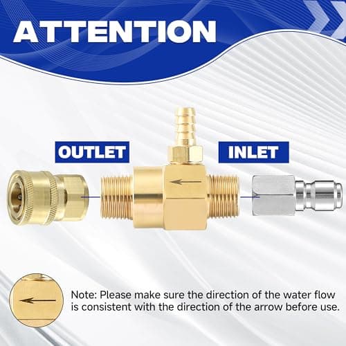 JOEJET Downstream Injector for Pressure Washer, Fixed Chemical Injector Kit with 3/8 Inch Quick Connect, 3-5 GPM
