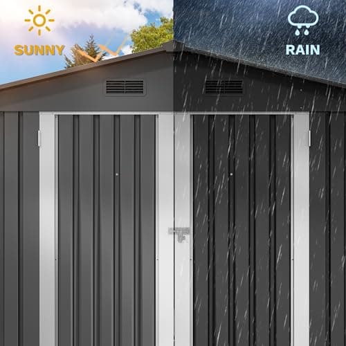 DWVO 10x8ft Metal Outdoor Storage Shed, Waterproof Tool Shed Heavy-Duty Storage Unit with Lockable Door and Vents, Ideal for Bicycles, Tools, Lawnmowers, Backyards, Patios, Lawns - Dark Gray