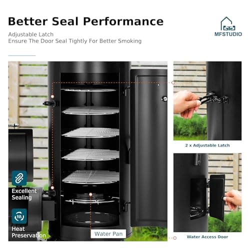 MFSTUDIO Vertical Offset Smoker Charcoal Grill,Extra Large BBQ Barrel Grills and Drum Smoker Combo with hanging racks and 5 removable grates for Smoking,ourdoor barbecue cooking,961 SQ.IN.Area