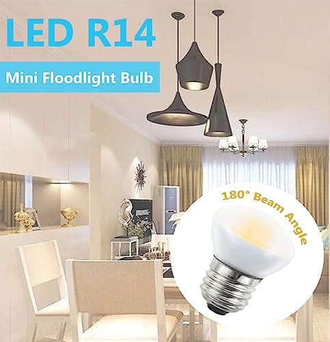 R14 LED Bulb Mini Reflector Flood Light Bulbs 4W(40W Equivalent) 2700K Warm White, Curio Cabinet Light Bulb, Non-Dimmable, E26 Base Short Light Bulbs, 4-Pack