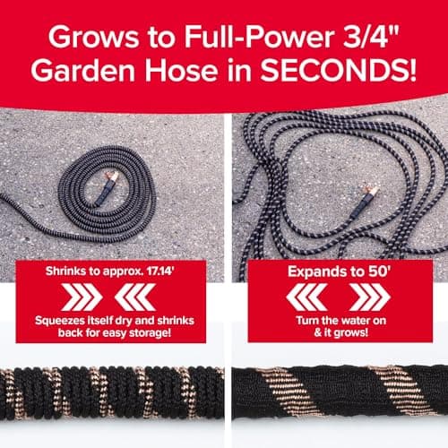 Pocket Hose Copper Bullet Expandable Garden Hose 50 FT w/10 Pattern Thumb Spray Nozzle AS-SEEN-ON-TV 650psi 3/4 in Patented Lead-Free Ultra-Lightweight Solid Copper Anodized Aluminum Fittings No-Kink
