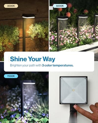 Sunco 6 Pack 2W Solar Sidewalk Dusk to Dawn Outdoor Backyard Walkway Garden Driveway Landscape Waterproof Patio Yard Lawn Super Bright Path Lights, 100 Lumens, 3CCT 3000K/5000K/7000K, Non-Dimmable