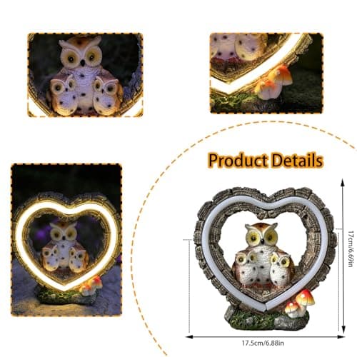 Solar Owl Garden Statue, Outdoor Waterproof Handmade Resin Statue,Garden Sculpture with Solar LED Lights, Warm Owl Statue Decoration, Suitable for Roads, Yards, lawns (Warm Owl Family)