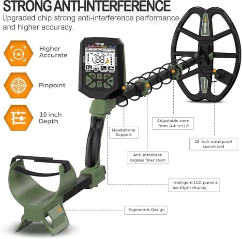 Metal Detector for Adults,12" IP68 Waterproof Search Coil with High Accuracy System,Advanced DSP Chip Technology,5 Modes with LCD Backlit Display for Beach Hunting&Jewelry Finding