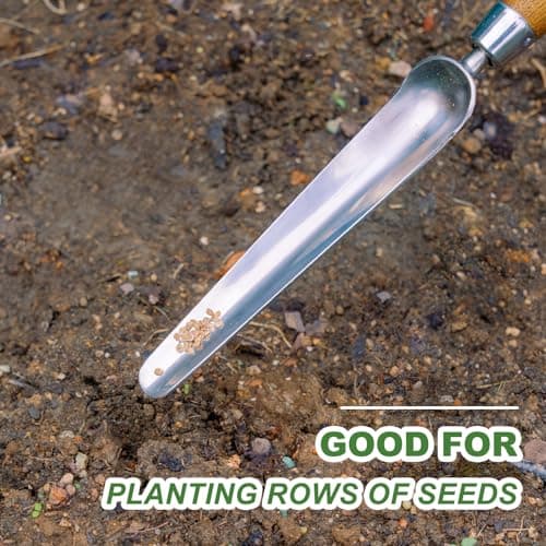 Haliaeetus Seeding Widger, Stainless Steel Garden Planting Trowel for Repotting, Long and Narrow Widger for Weeding from Tight Areas, Hand Transplanter with Wood Handle for Planting, Weeding, Digging