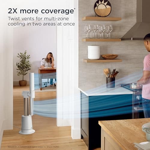 Shark TurboBlade Fan—Ultra-powerful bladeless tower fan, pivots, twists, oscillates 180°, accelerates air up to 80 ft., 10 noise levels + 10 speeds for air circulation, easy to clean, dove, TF202SWH
