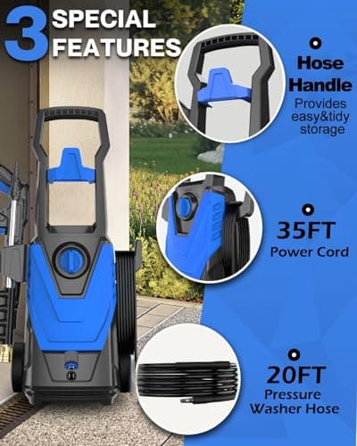 AgiiMan Electric Pressure Washer, 5000PSI Max 3.2GPM Power Washer Electric Powered with 20FT Hose, 4 Nozzles, Foam Cannon, High Pressure Cleaner Machine for Cars, Patios, Driveways, Fences, Navy