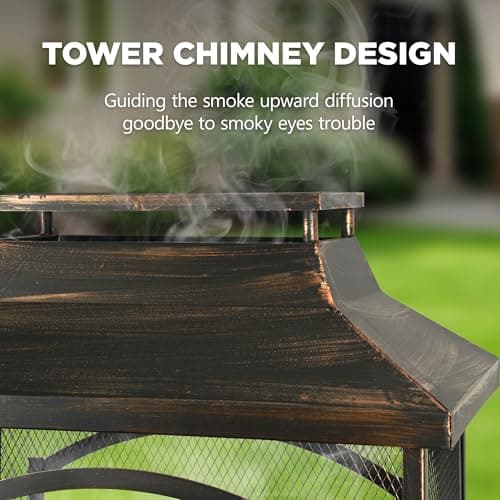 Red Mountain Valley 37" Fire Pits with Wood Storage for Outside, Large Wood Burning Outdoor Fireplace with Chimney, Mesh Spark Screen & Fire Poker, Idea for Backyard, Patio, Party, Camping, Picnic