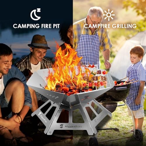 Foldable Portable Fire Pit,Stainless Steel Fire Pits with Charcoal Grill Net and Storage Bag,Camping Fire Pit Grill for Patio Outdoor Barbecue Campfire Bonfire