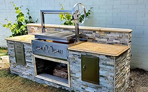 Built In/Table Top Charcoal Outdoor BBQ, Stainless Steel #430 Body and #304 Grates, Rotisserie Parrilla Santa Maria/Argentine Grill Spit