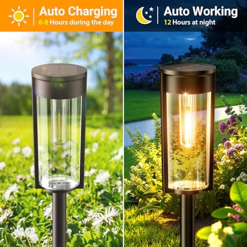 LETMY Solar Pathway Lights Outdoor, Upgraded 8 Pack Solar Lights Outdoor, IP65 Waterproof Auto On/Off Solar Landscape Path Lights Outdoor Solar Lights for Yard Outside Garden Lawn Walkway Driveway