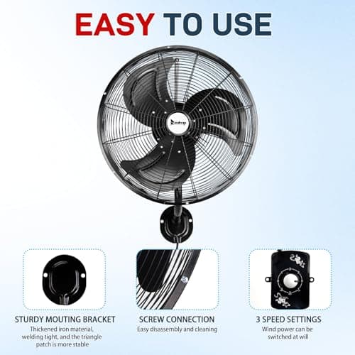 Winado 18 inch Wall Mount Oscillating Fan, High Velocity 3-speed Max 4592 CFM Industrial Wall Fan w/Aluminum Blades for Indoor, Commercial, Residential, Warehouse, Garage