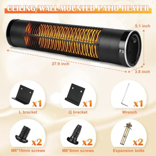 Electric Outdoor Heater, 1500W Patio Heater for Outdoor Use, Wall-Mounted Carbon Infrared Heater,With Remote, 3 Heat Levels, 8H Timers, Radiant Heater for Garage, Gazebos, Shop