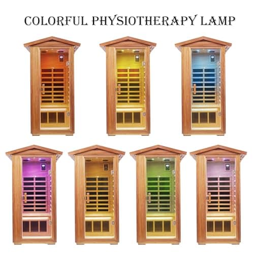 Mahogany Outdoor Sauna, 1 Person Far Infrared Sauna for Home, 1560W, with Bluetooth, LED Reading Lamp, Chromotherapy Lamp, for Indoor and Outdoor Wooden Sauna