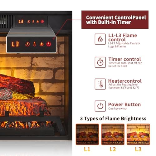 42" Electric Fireplace with Mantel, Farmhouse Fireplace TV Stand w/23'' Freestanding Electric Fireplace Heater, Remote Control, Adjustable 3D Realistic Flame Level for Living Room, Light Grey