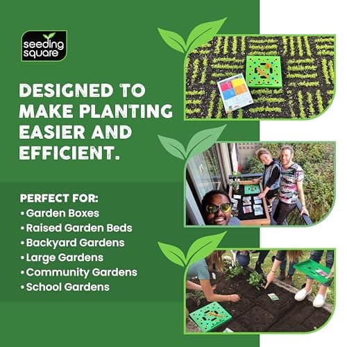 Seeding Square - Patented Seed and Seedling Spacer Tool for Bigger Harvests, Organized Plants & Fewer Weeds – Color-Coded Gardening Template with Magnetic Dibber, Ruler & Planting Guide
