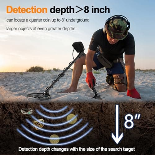 OMMO Metal Detector for Adults & Kids, 10" IP68 Waterproof Gold Detector with 6 Modes, Adjustable Stem & Headphones - 1800mAh USB C Rechargeable for Beach, Parks & Underwater Treasure Hunting