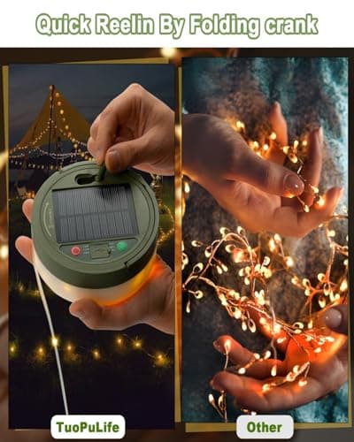 Solar Camping String Lights, 32.8FT Fairy String Lights 130LEDs, Portable Waterproof Camping Lamp with 8 Lighting Modes, Hanging Rechargeable Tent Lantern for Awning Garden Yard Party Decor
